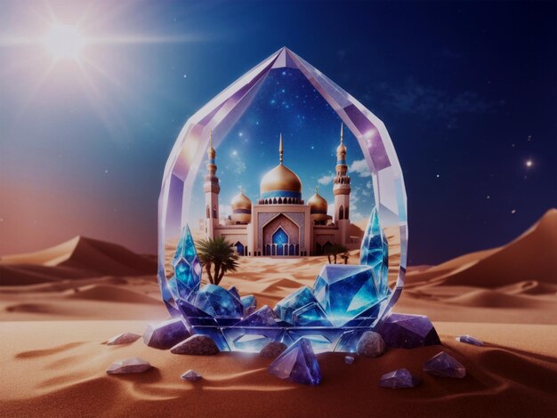 Ramadan Kareem design with Islamic mosque showpiece background