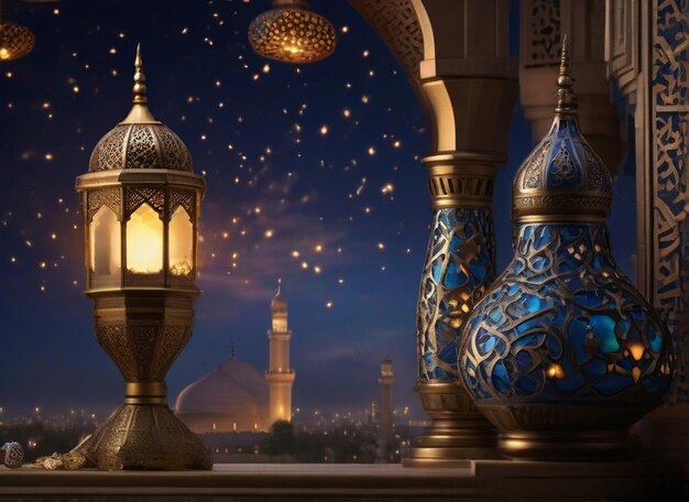 Ramadan Kareem Eid Mubarak background Ai generated