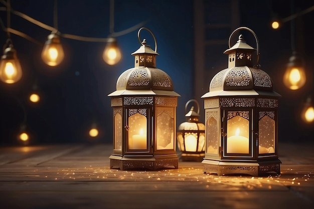 Ramadan Kareem and Eid Mubarak background mosque and lamp