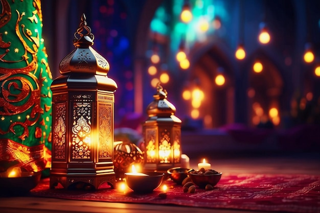 Ramadan Kareem amp Eid Mubarak amp Eid al Adha colorful traditional celebration background