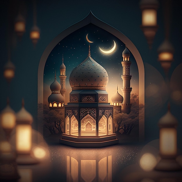 Ramadan Kareem Eid Mubarak Mosque illustration