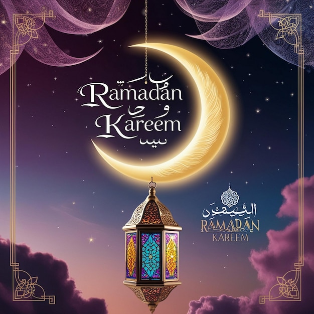 Photo ramadan kareem a glowing crescent greeting