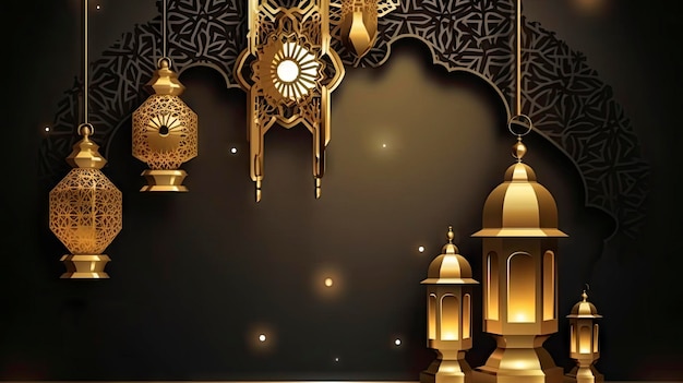 Ramadan Kareem greeting card design on dark background ai generative