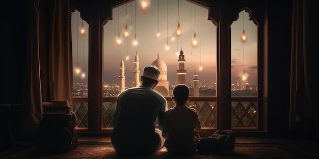 ramadan kareem greetings and family bonding a heartwarming photography of a family viewing a mosque