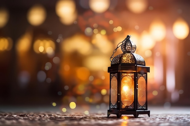 ramadan kareem and Islamic greetings design background with beautiful bokeh effect