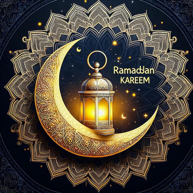 Ramadan kareem lantern and crescent moon card design islamic greeting eid mubarak card