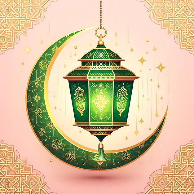 Ramadan kareem lantern and crescent moon card design islamic greeting eid mubarak card