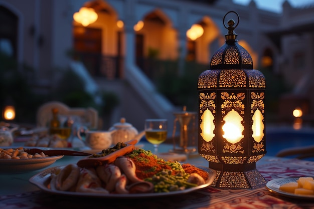 Ramadan Kareem lantern family food