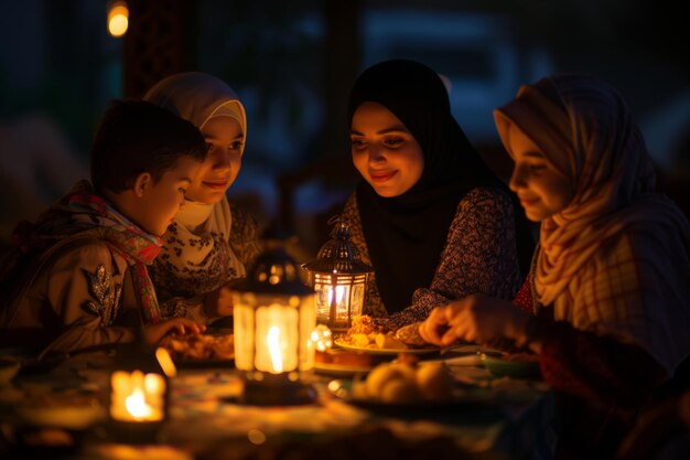 Ramadan Kareem lantern family food