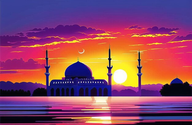 Ramadan Kareem Mosque Illustration of islamic architecture Islamic Ramzan Banner Generative AI