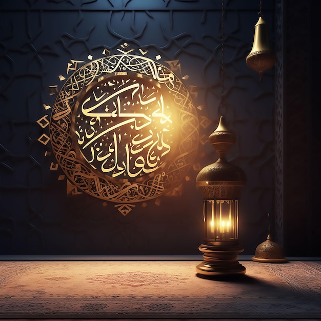 Ramadan kareem photo mosque lamp in the evening muslim millat happy month