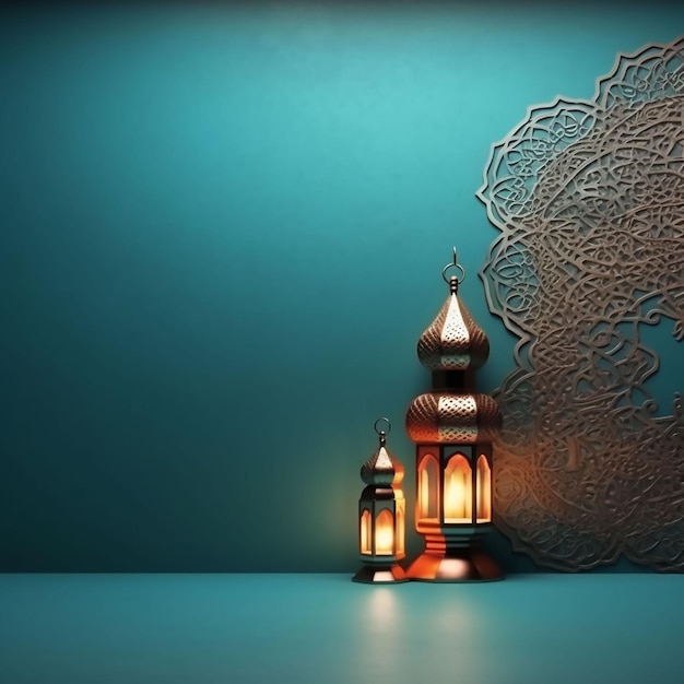 Ramadan kareem photo mosque lamp in the evening muslim millat happy month