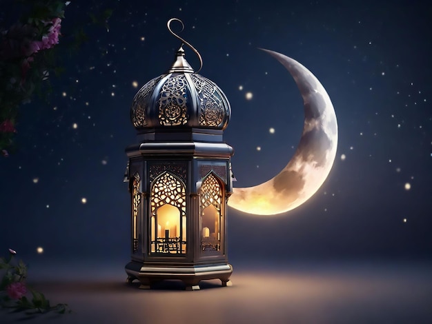 Ramadan kareem photo mosque lamp in the evening muslim millat happy month