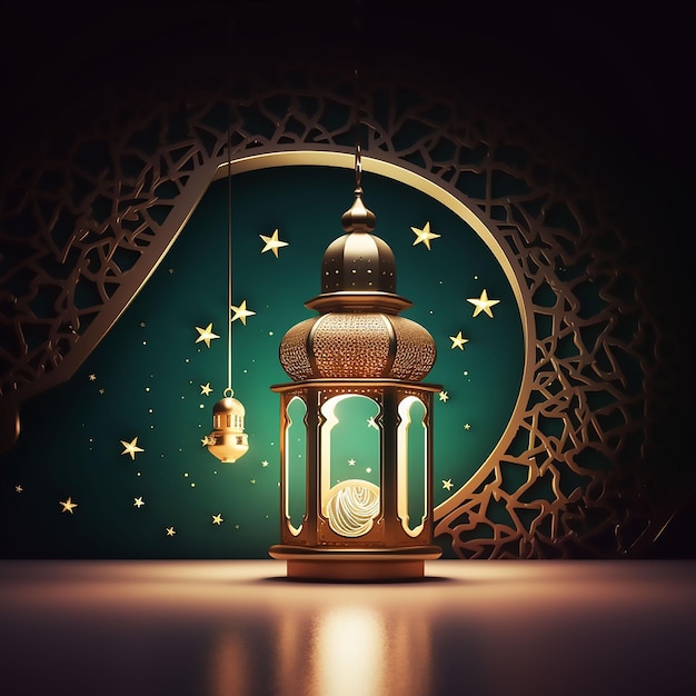 Ramadan kareem photo mosque lamp in the evening muslim millat happy month