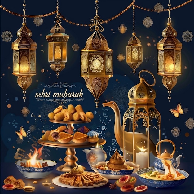 Ramadan kareem sehri time flyer eid illustration