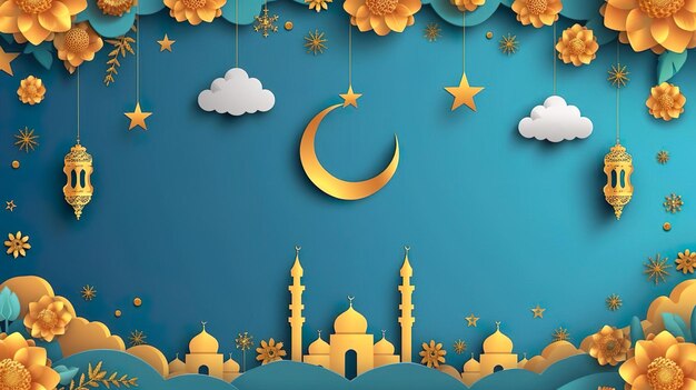 Ramadan Kareem vector card with 3d golden metal