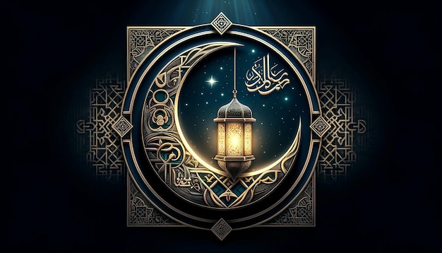 Ramadan kareem with beautiful crescent and lantern background