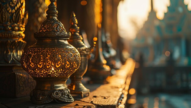 Ramadan lamp and dates still life