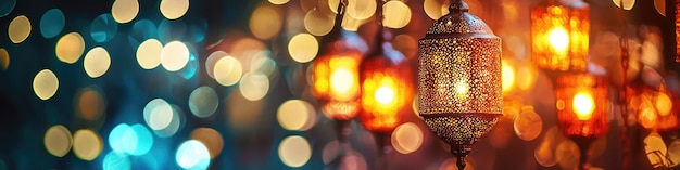 Photo ramadan lantern on the table selective focus