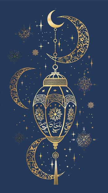 Photo ramadan lantern with crescent moon in the background