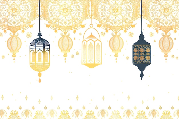 Ramadan lanterns hanging silhouette greeting card for mawlid al nabi in red black and gold colors