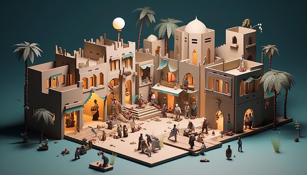 Photo ramadan minimalist diorama isometric