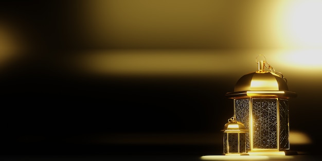 Ramadan moon 3d scene with golden color