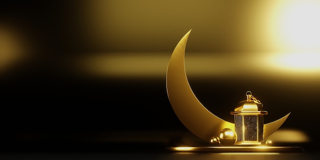 Ramadan moon 3d scene with golden color