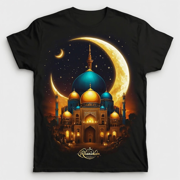 Ramadan Mubarak arabic calligraphy Ramadan mode on tshirt design black White Green