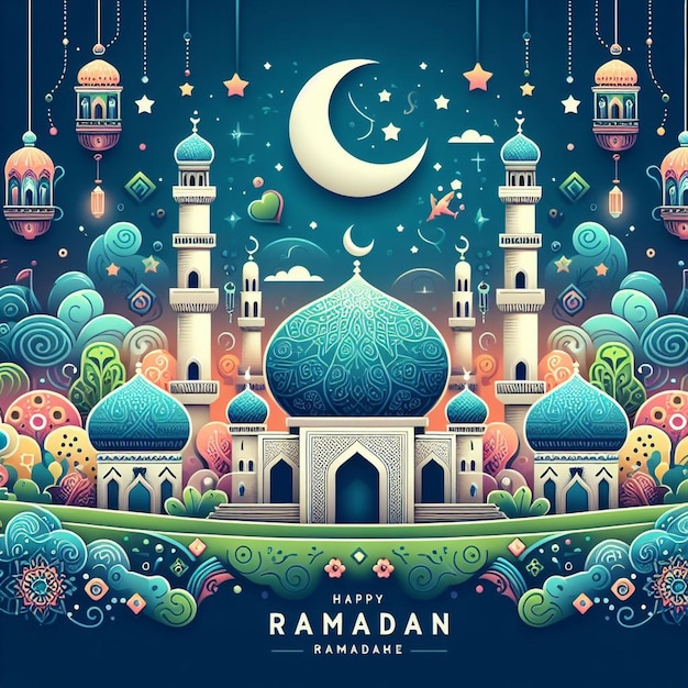 Ramadan Mubarak banner mosque