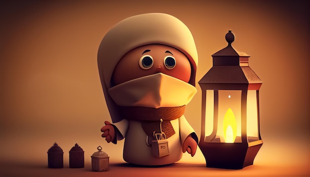 Ramadan Mubarak cartoon Ramadan the holy time for prayer generative ai