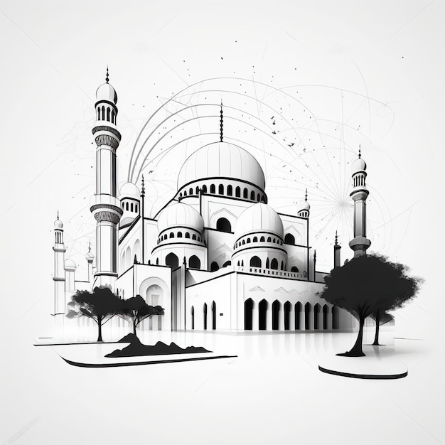 Ramadan Mubarak Concept Minimalistic illustrative design on Islamic background for Muslim holiday