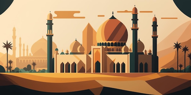 Ramadan Mubarak Concept Minimalistic illustrative design on Islamic background for Muslim holiday