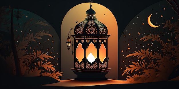 Ramadan Mubarak Concept A minimalistic illustrative design lantern on Islamic background