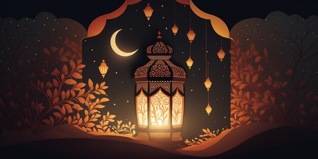 Ramadan Mubarak Concept A minimalistic illustrative design lantern on Islamic background