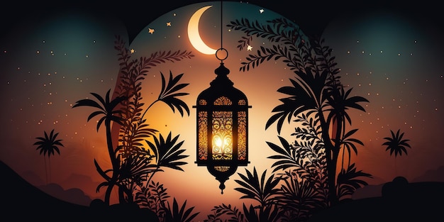 Ramadan Mubarak Concept A minimalistic illustrative design lantern on Islamic background