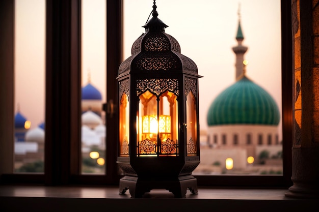 ramadan mubarak and eid mubarak royal elegant lamp with a background