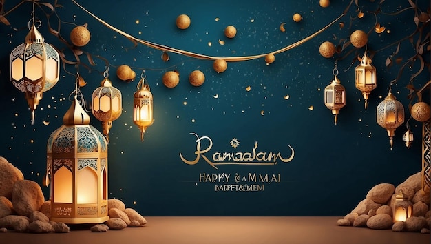 Ramadan Mubarak Glowing lanterns Background