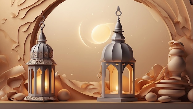 Ramadan Mubarak Golden Theme Copy space Background