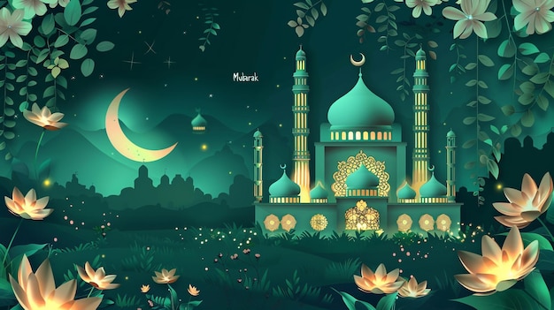 Ramadan Mubarak poster with a 3D papercut design