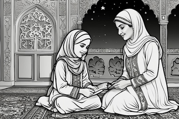 Ramadan muslim girl coloring page for kids