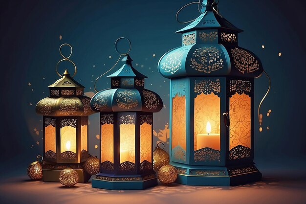 Ramadan poster beautiful lantern decoration lamp Festive greeting card