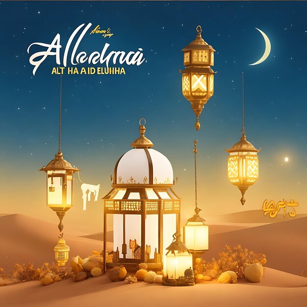 Ramadan poster with photo of beautiful lantern decoration ai generated