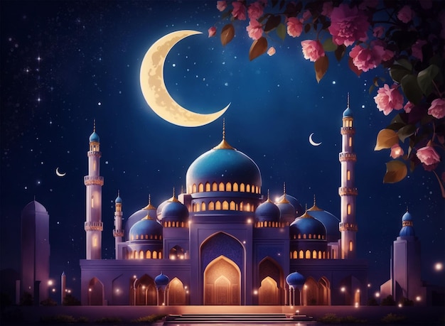 Ramadan poster with photo of beautiful ramadan Kareem Concept mosque