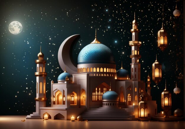 Ramadan poster with photo of beautiful ramadan Kareem Concept mosque