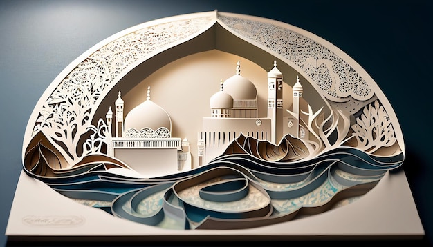 Ramadan reflection and renewal with a serene paper cut style Generative AI