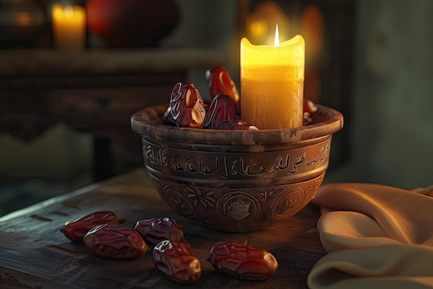 ramadan scene with dates and candle ramadan kareem holiday celebration concept