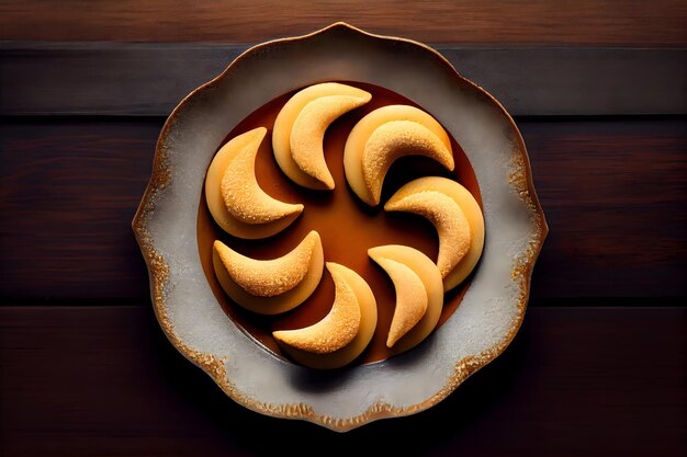 Ramadan sweets Cookies golden crescent Ramadan celebration Eid Ramadan generative ai