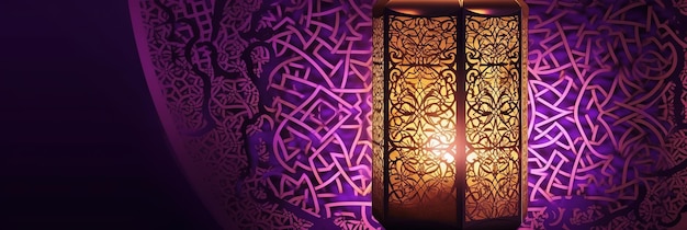 ramadan theme poster banner with purple and gold background