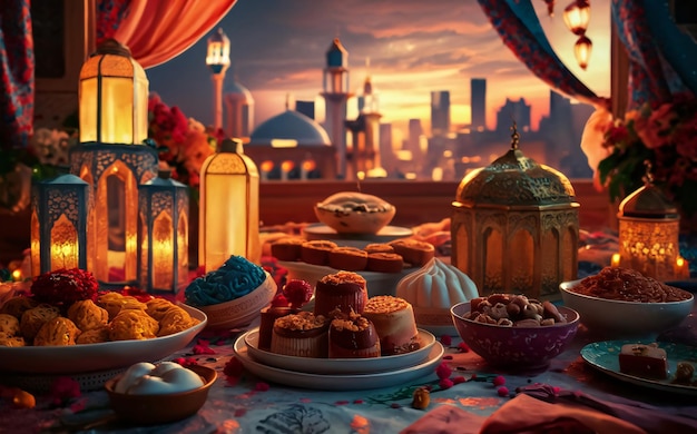 Ramadan with Background and Lanterns